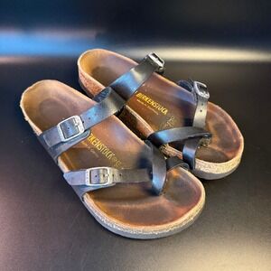 Birkenstock Mayari Leather Thong Sandals Black Adjustable Buckle Size 38‎